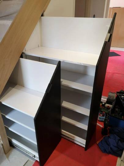 diy under stairs sliding shoe cabinet