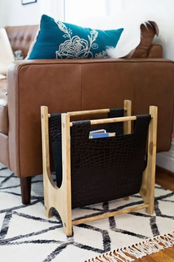 diy wood leather magazine holder