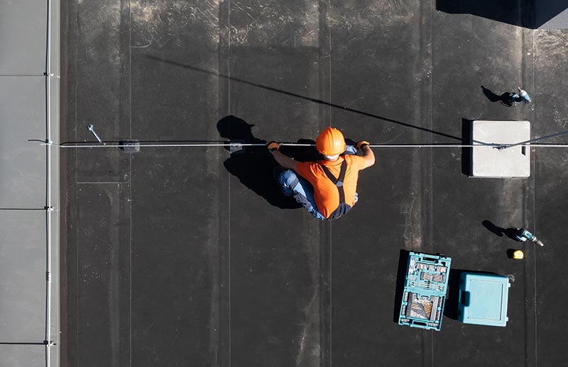 lightning rod installation on a building