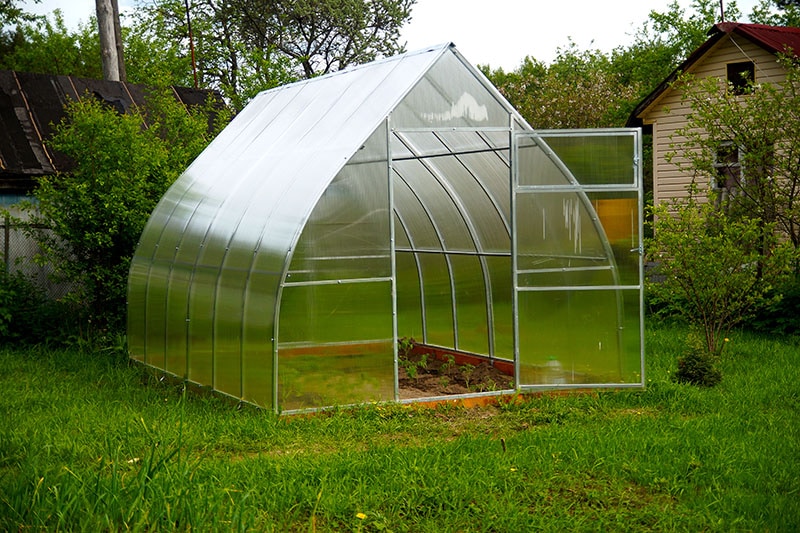 transparent greenhouse in the garden.Outdoor