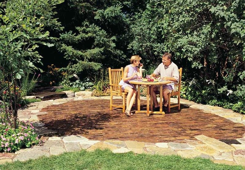 Backyard Stone and Brick Patio