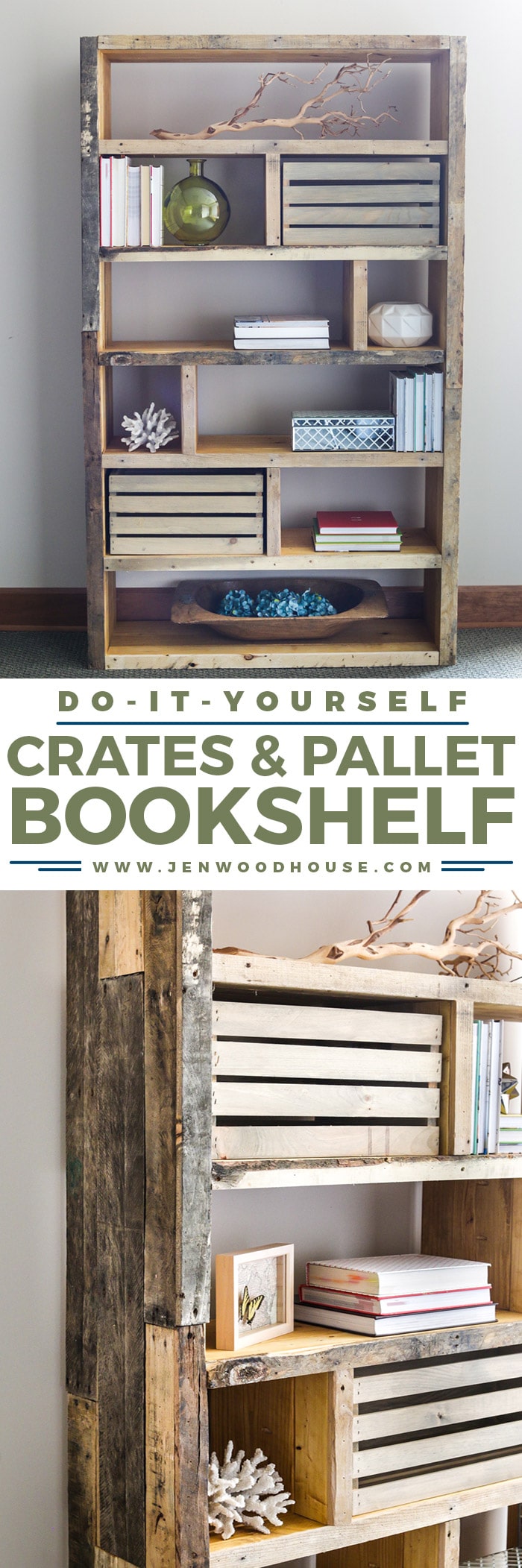 DIY Reclaimed Pallet Bookshelf by jen wood house
