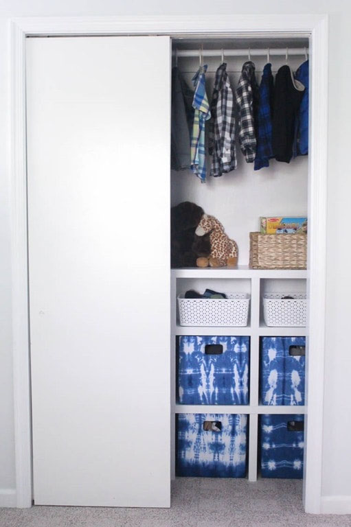 Inexpensive DIY Closet Cubby Shelves from Lovely Etc.
