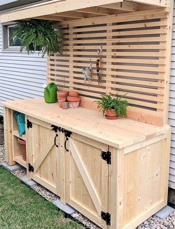 Potting Bench With Garbage Enclosure