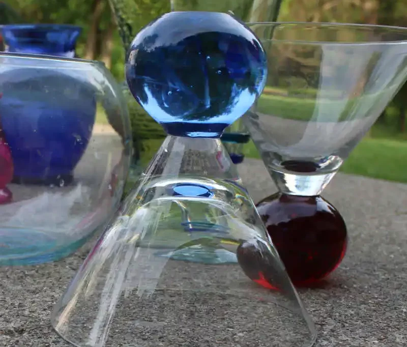 Triangle wine glass with blue base