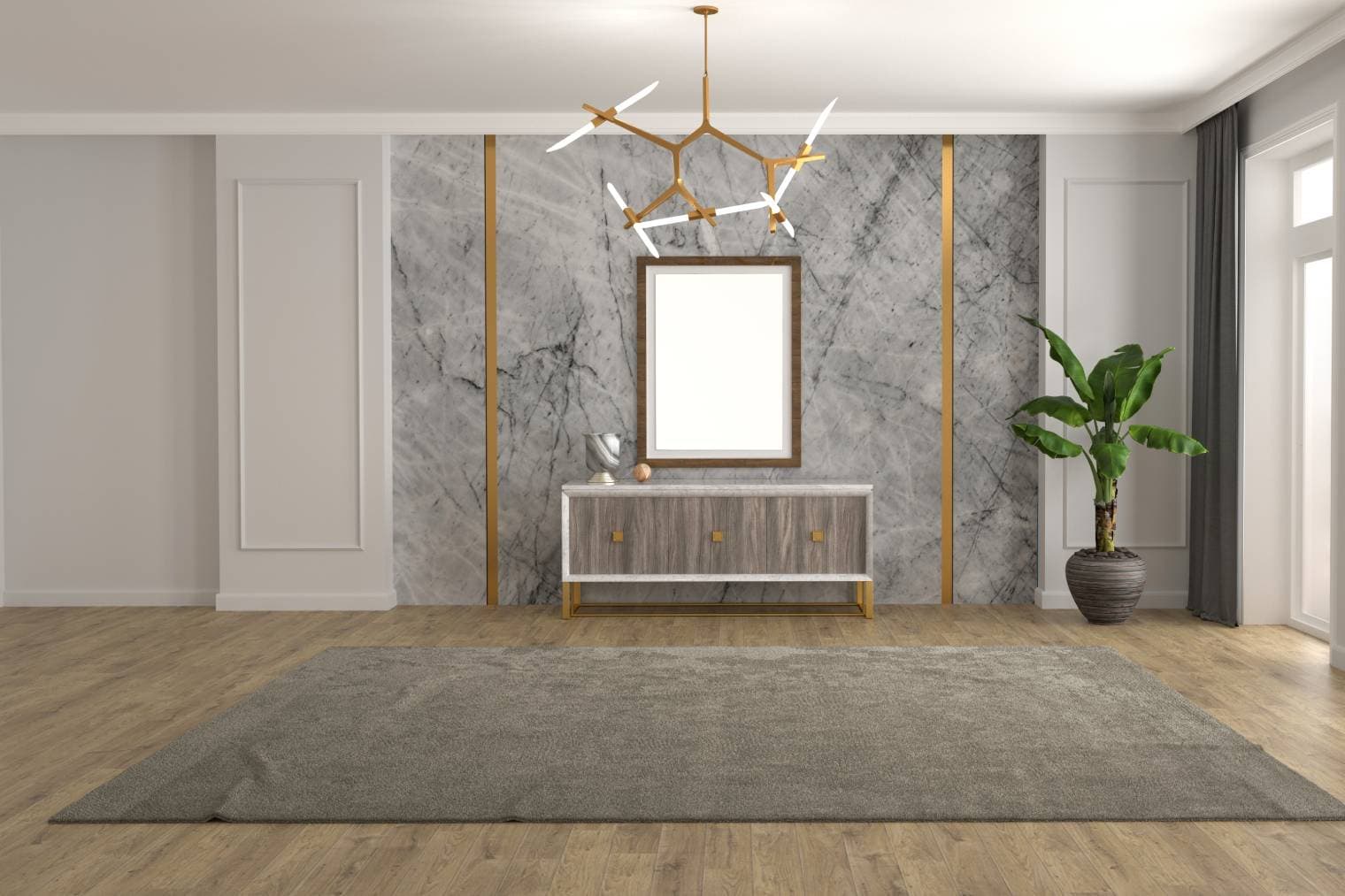 3D rendering of neoclassical empty living room interior