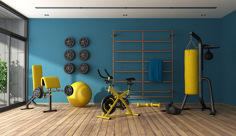 Blue home gym with punching boxer