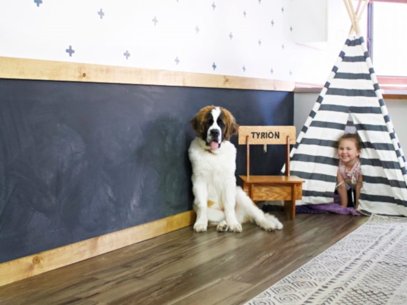 Chalkboard wall in the basement