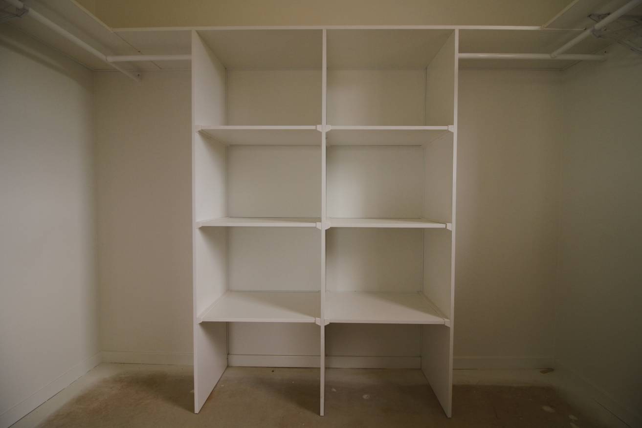 Cupboards, linens broom Pantry shelvin