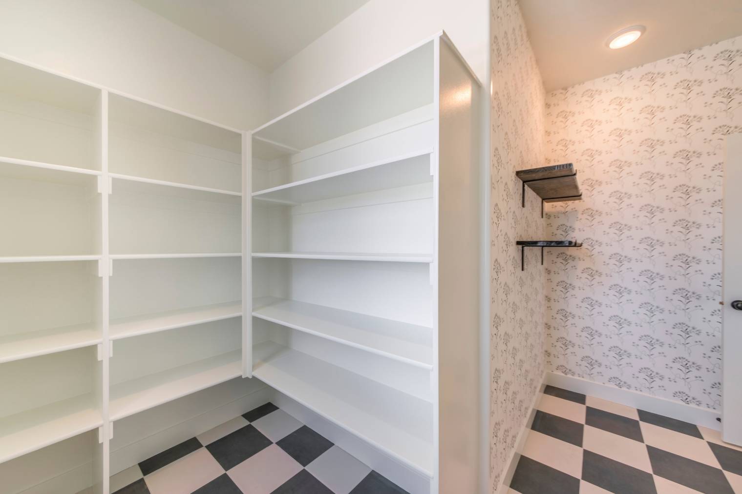 Kitchen pantry interior with built in shelves cabinet