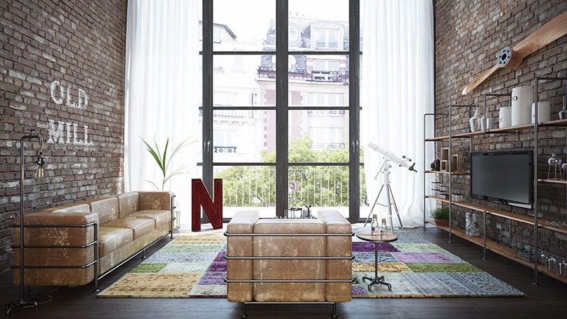 Living room loft in industrial style