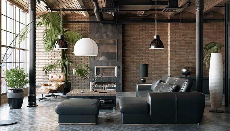 Living room loft in industrial style