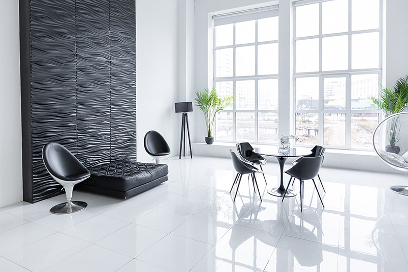 Luxurious futuristic trendy modern interior in contrasting black and white colors