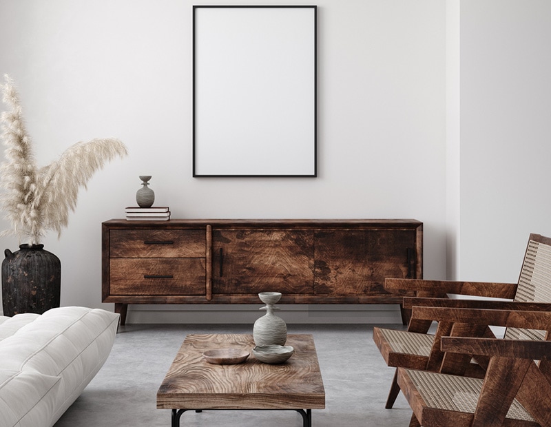 Mockup poster frame in minimalist modern interior