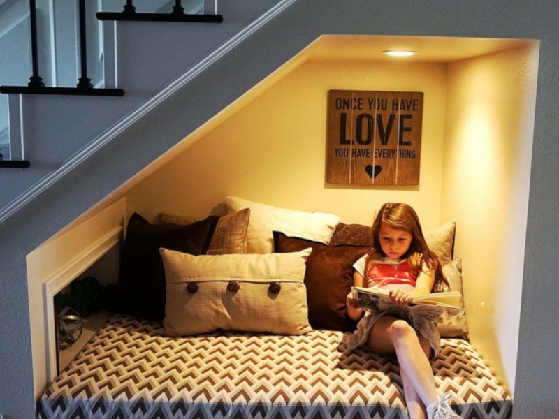 Reading nook under the stairs