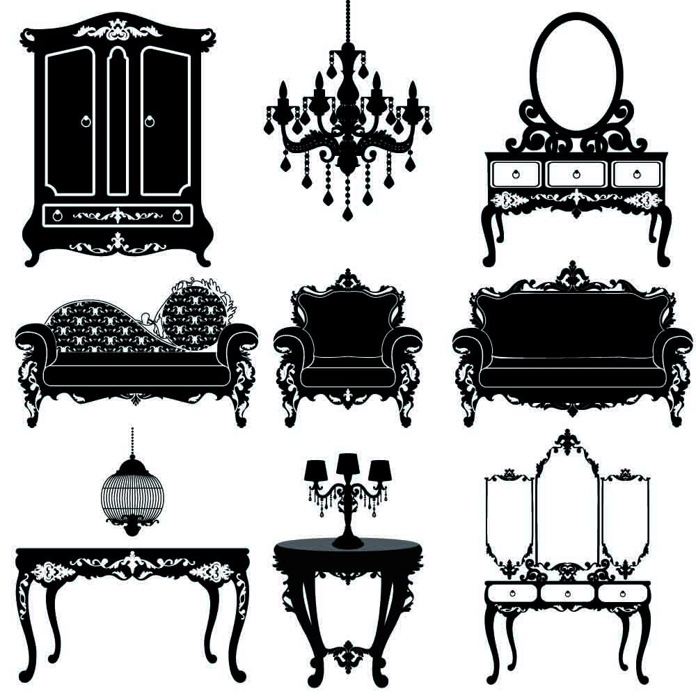 Vector great collection of furniture in the Baroque style
