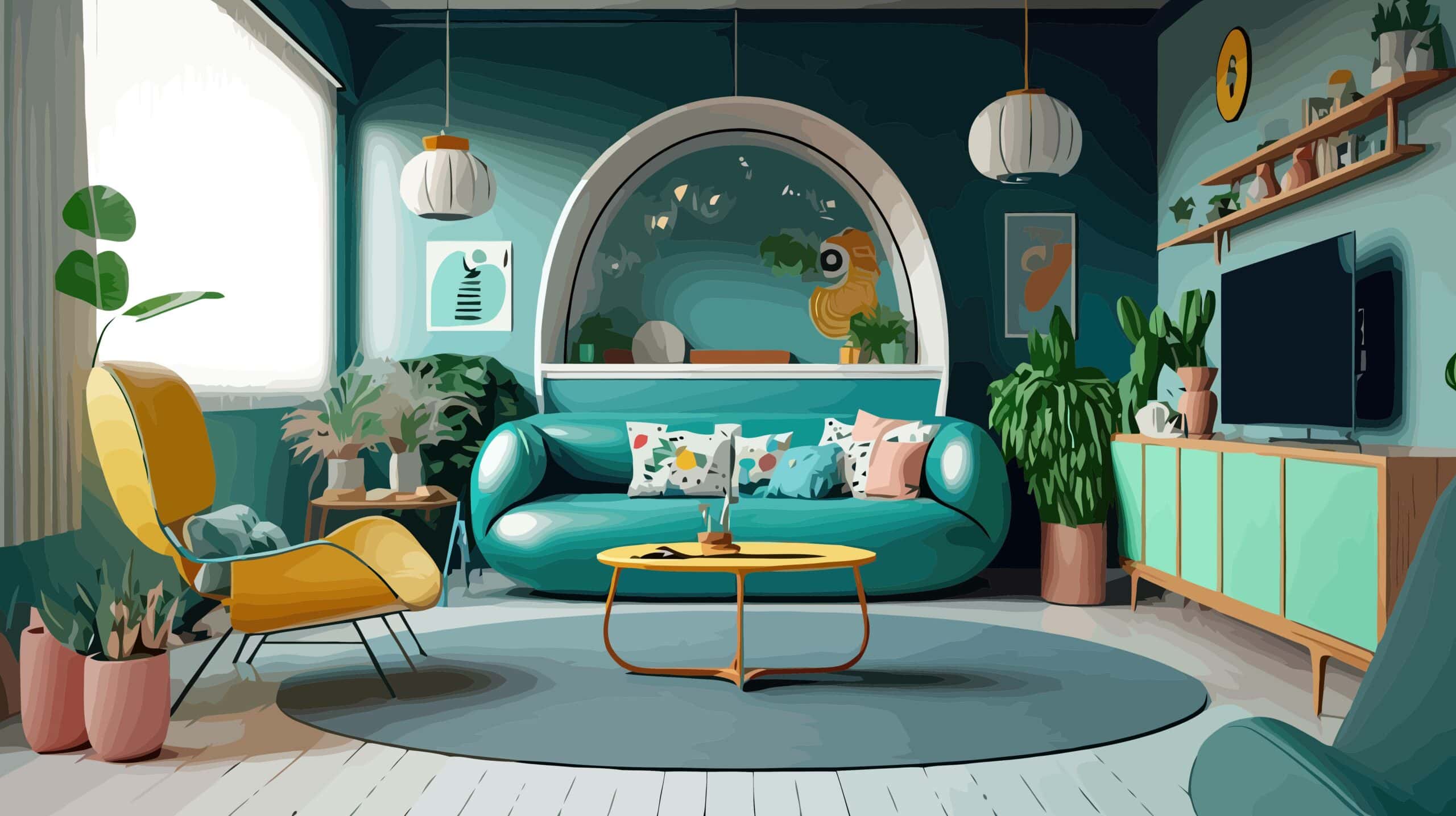 living room exudes a playful and whimsical vibe