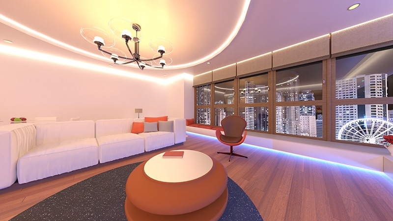 living room with night view