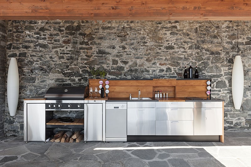 modern kitchen with barbecue on the veranda