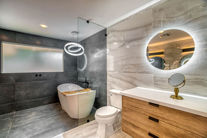A interior view of a luxury bathroom