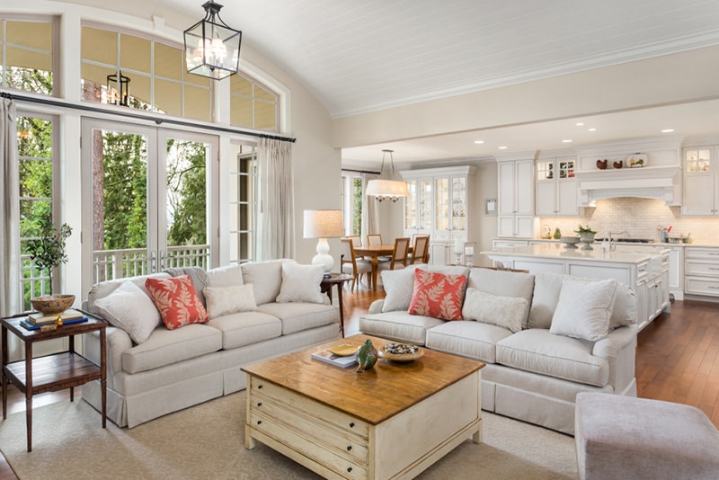 Beautiful Living Room, Kitchen, and Dining Room in New Luxury Home