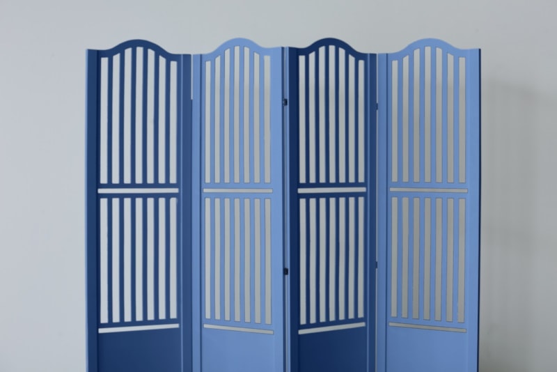 Blue folding screen wall divider