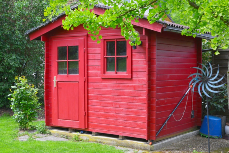 Bright red tool shed