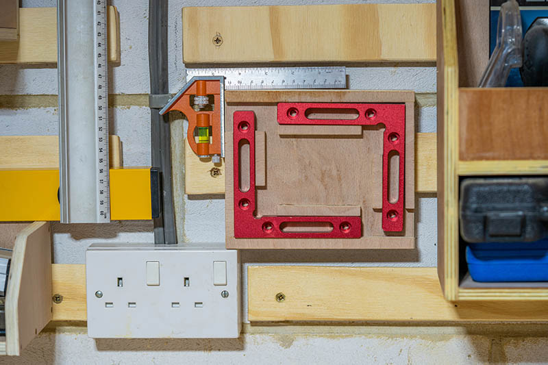 Close up selected focus of a French Cleat tool storage