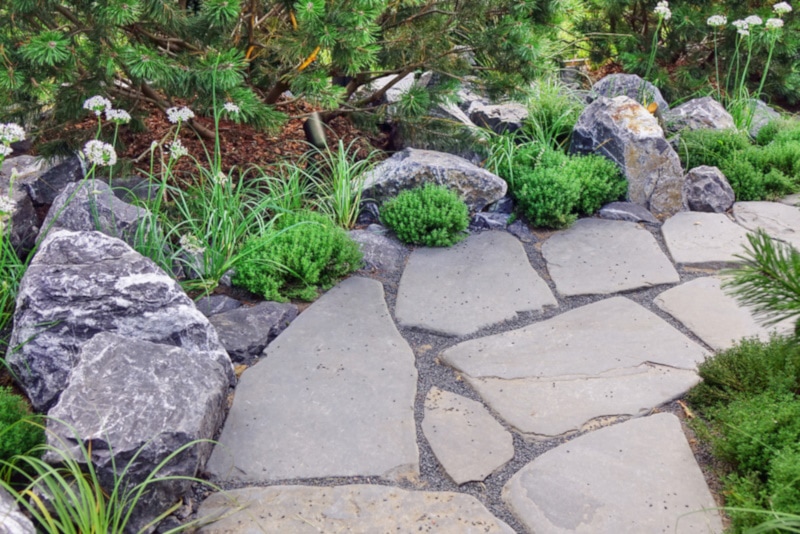 Decorative garden with stone pathway
