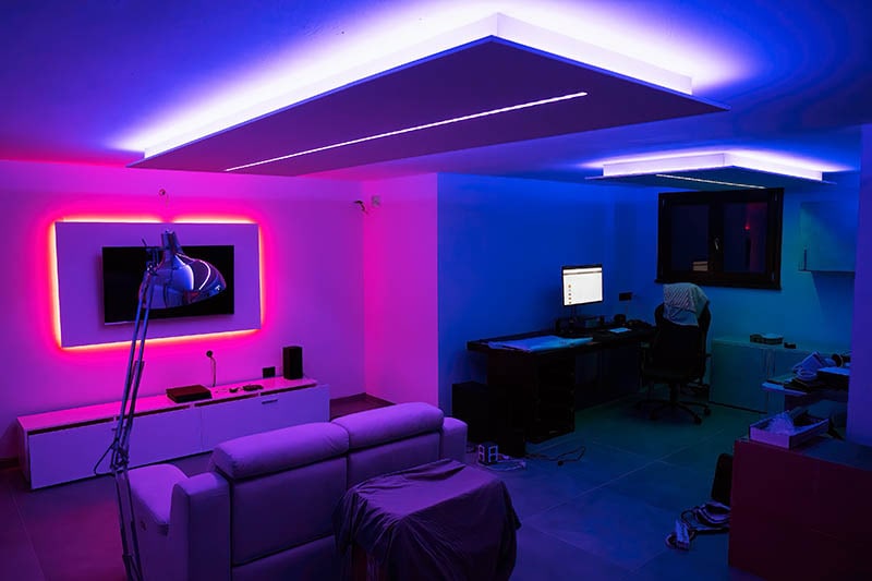 Entertainment room with TV and color led strips