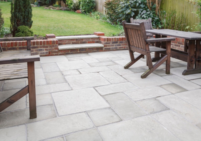 Flagstone patio and backyard