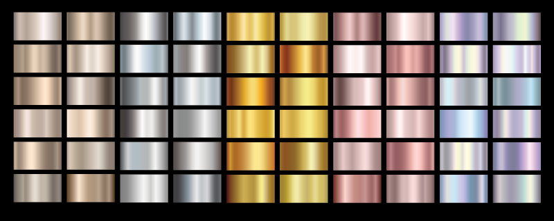 Gold rose, silver, holographic, bronze and golden foil texture gradation background set
