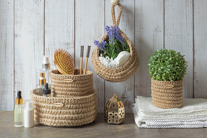 Hygienic accessories for bath and spa on the table in the bathroom