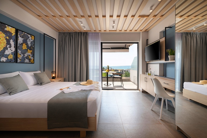Side view of modern loft style bedroom with metal details