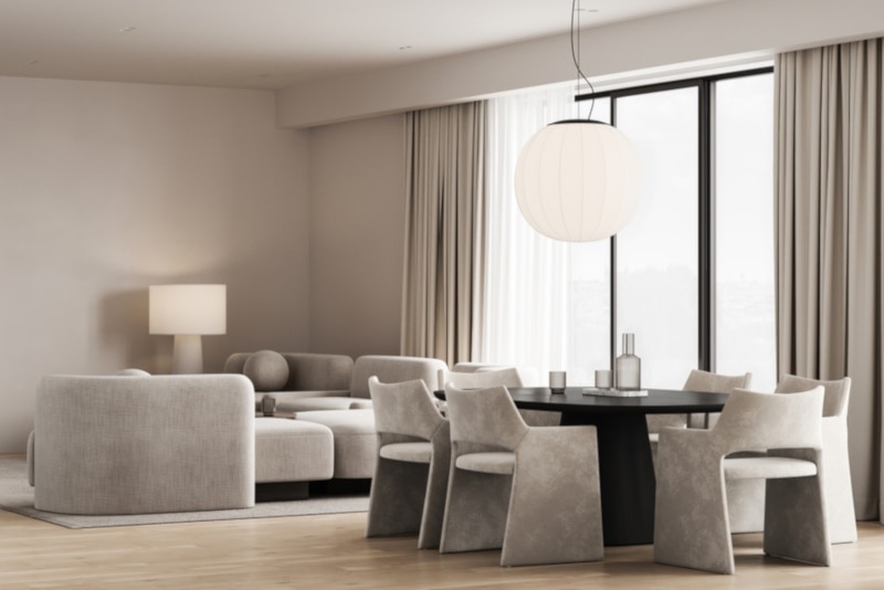 Wooden beige living room interior