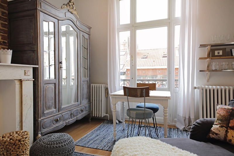 furnished interior of a small, romantic and pretty apartment upstairs