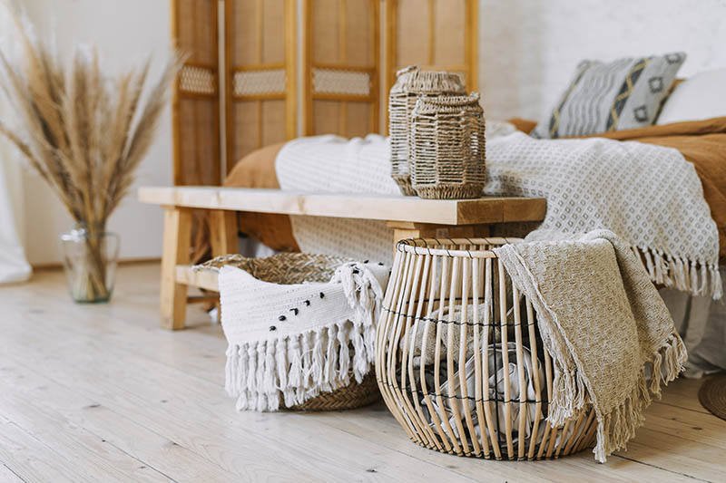 Comfortable bedroom in bohemian interior style