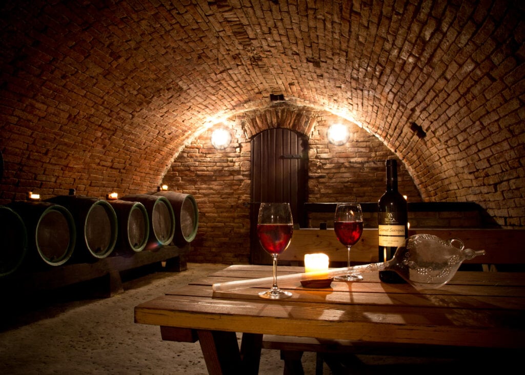 Close-up of interior in a wine cellar