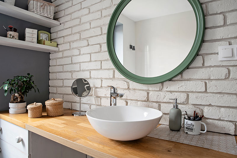 Interior of Modern bathroom in industrial style in loft apartment
