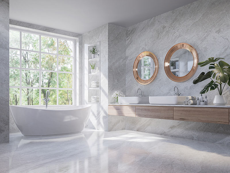 Luxury style light gray bathroom