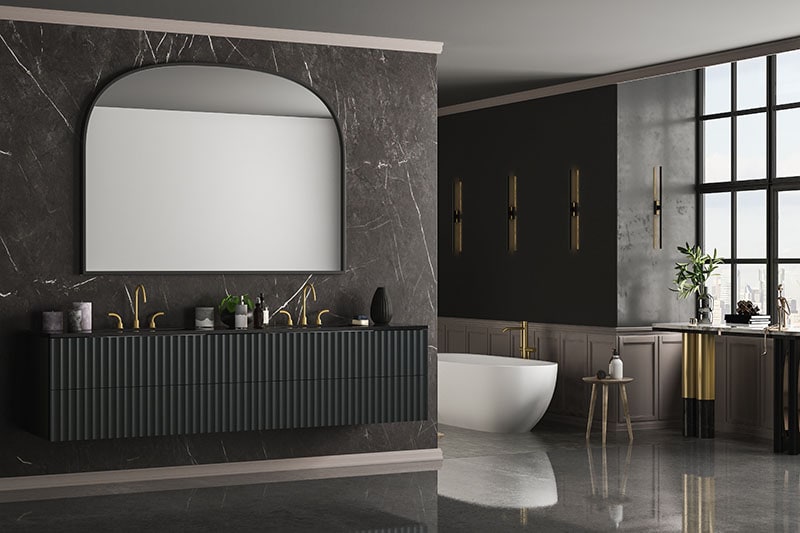 Modern luxury bathroom and dark marble background walls
