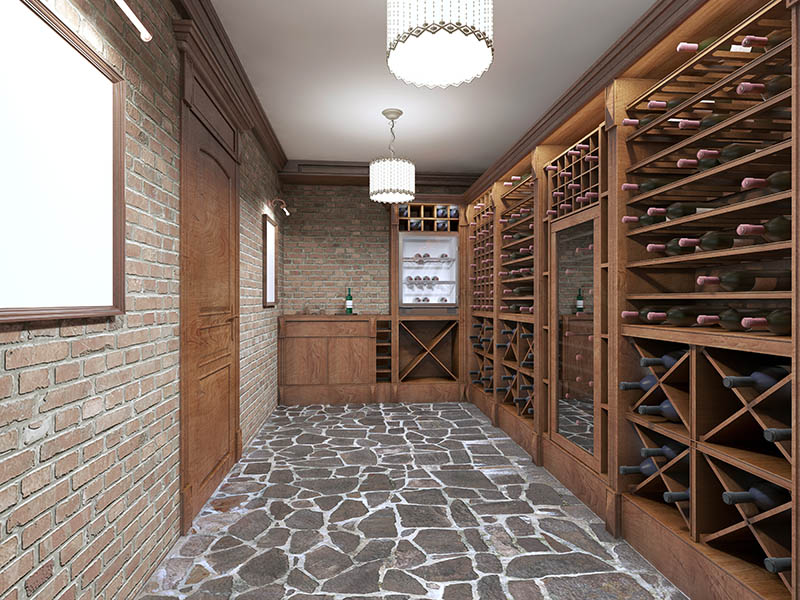 Wine cellar in the basement of the house in a rustic style